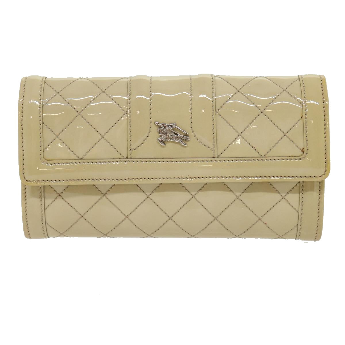 BURBERRY Long Wallet Enamel Beige Auth 30970