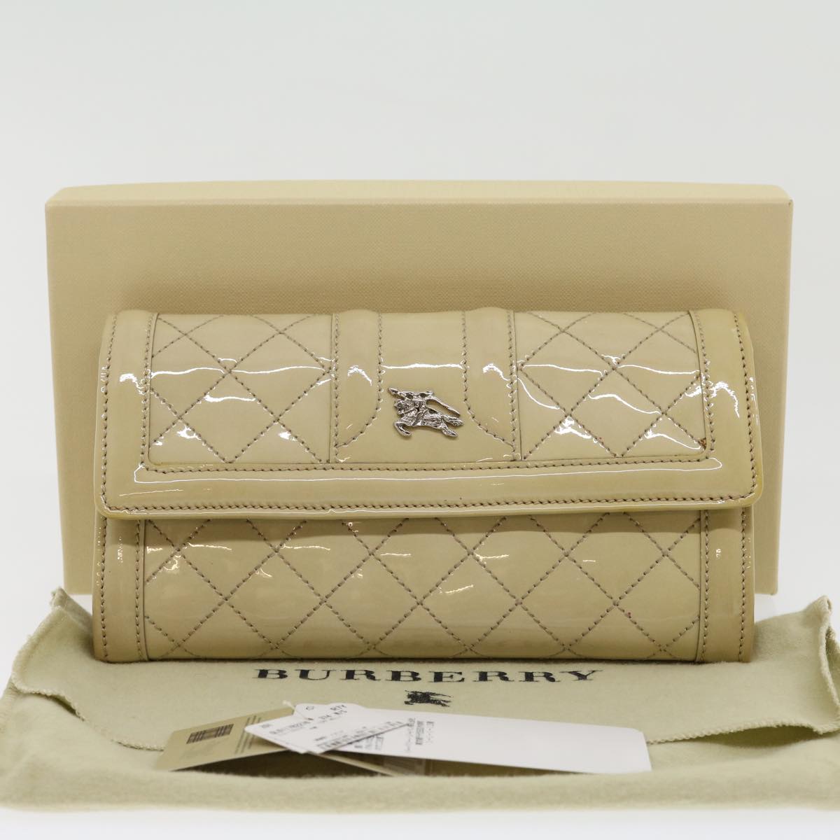 BURBERRY Long Wallet Enamel Beige Auth 30970