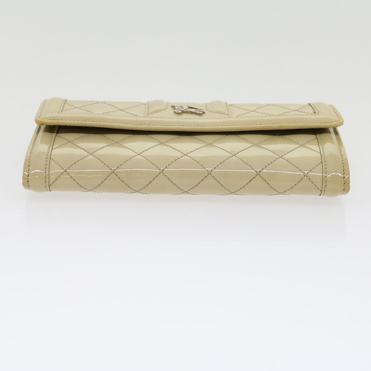 BURBERRY Long Wallet Enamel Beige Auth 30970