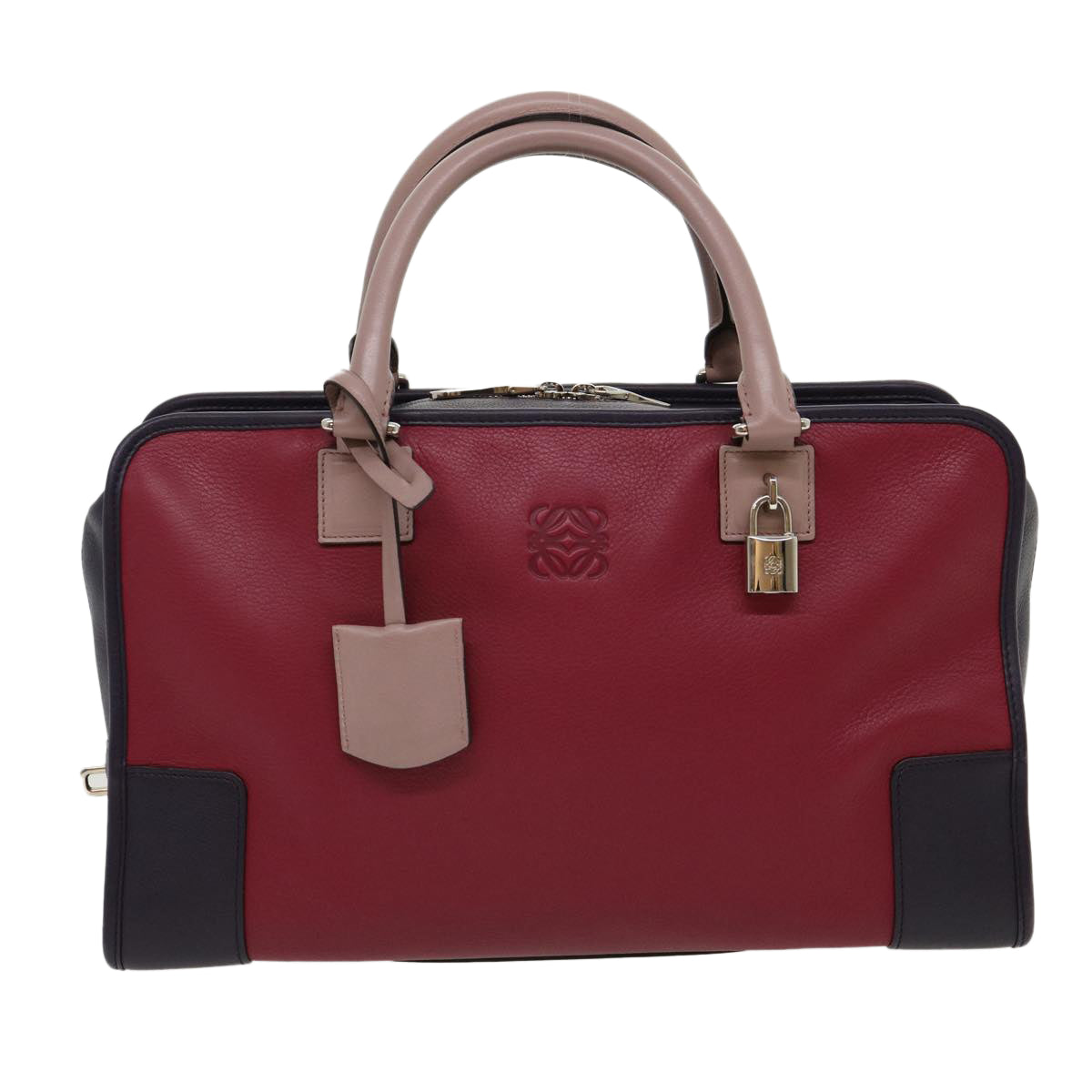 LOEWE Amazona 36 Hand Bag Leather Tricolor Red Pink purple Auth 30975