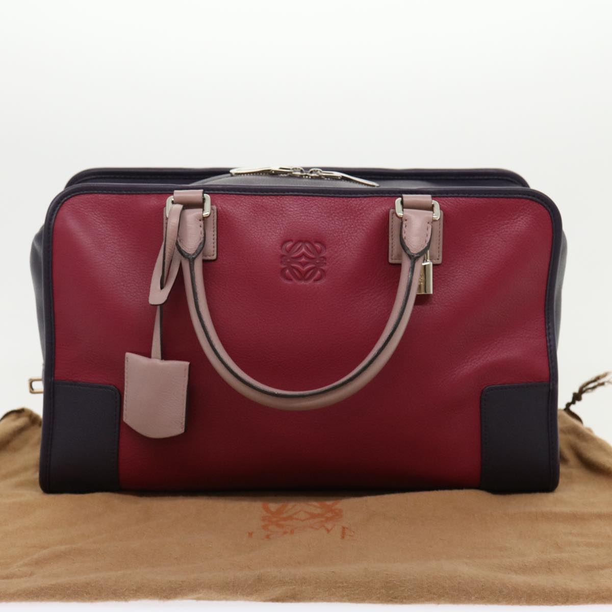 LOEWE Amazona 36 Hand Bag Leather Tricolor Red Pink purple Auth 30975