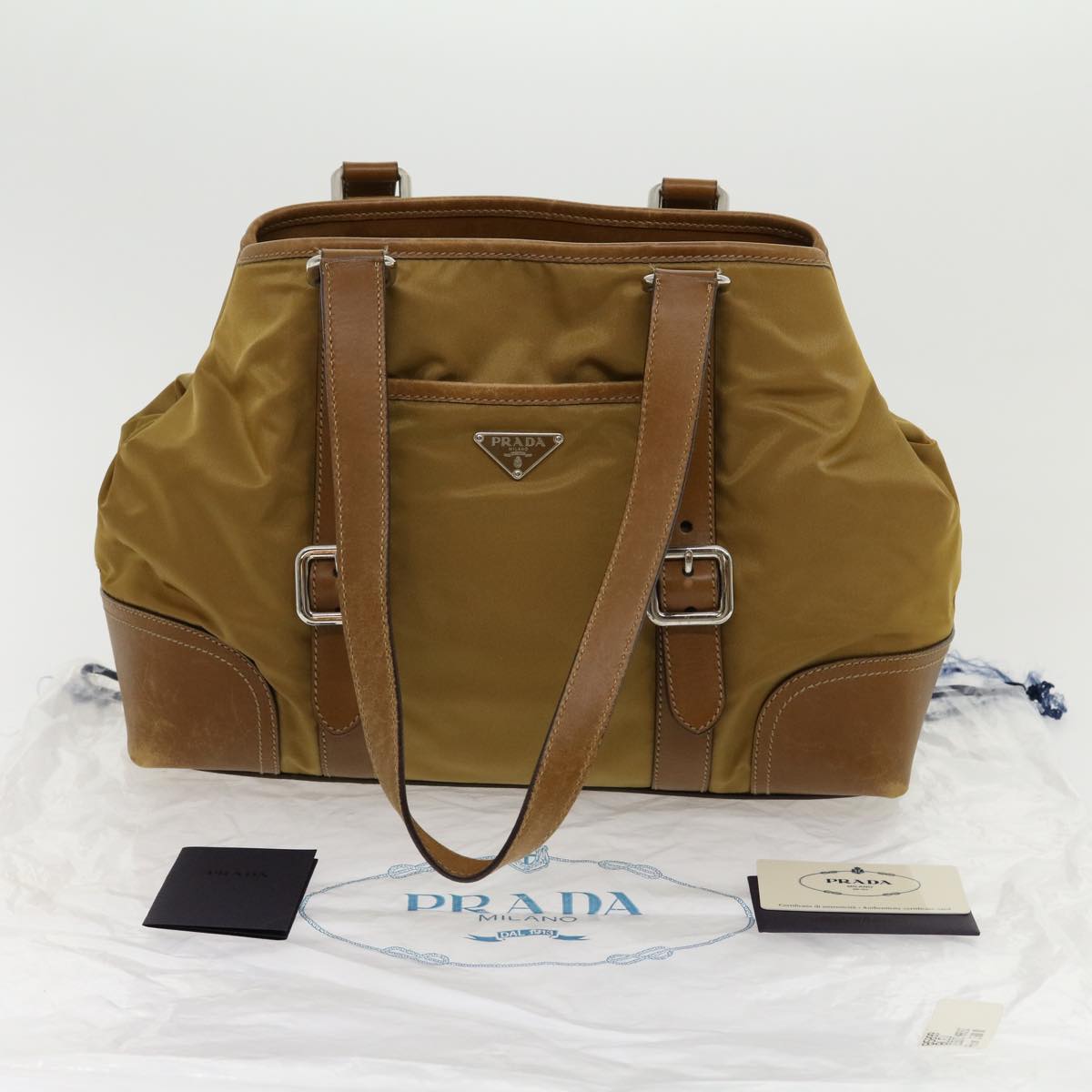 PRADA Shoulder Bag Nylon Khaki Auth 30980