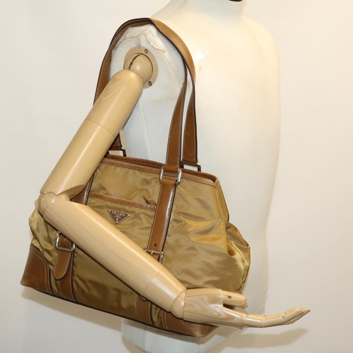 PRADA Shoulder Bag Nylon Khaki Auth 30980