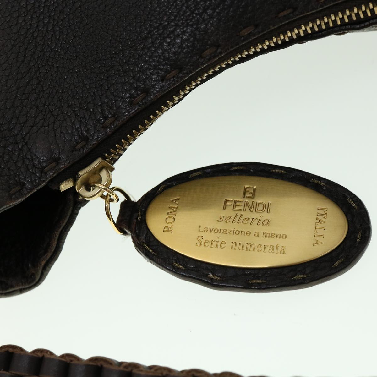 FENDI Shoulder Bag Leather Brown Auth 30988