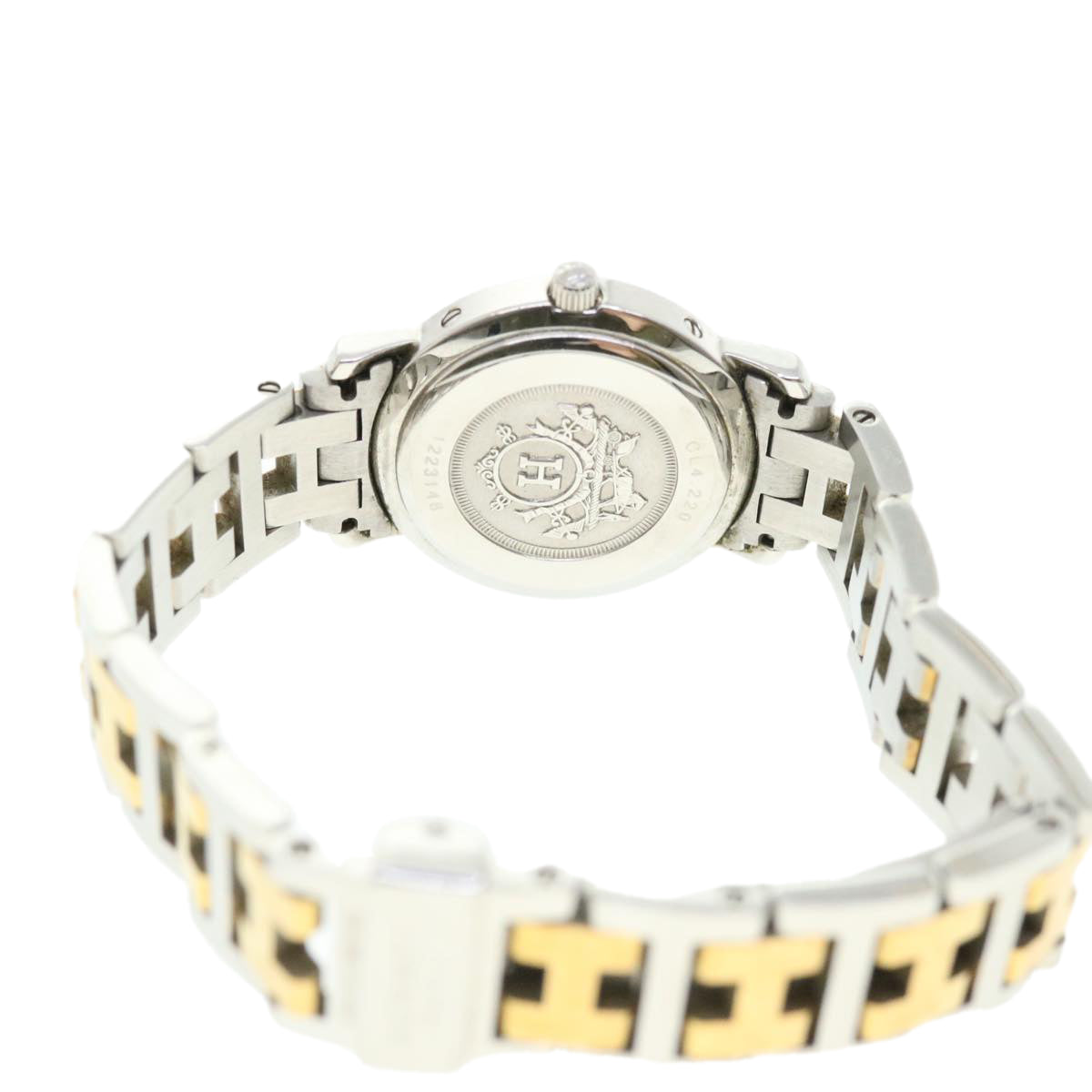 HERMES Clipper SS Combi Round Watches Metal White Silver Gold Auth 30989A