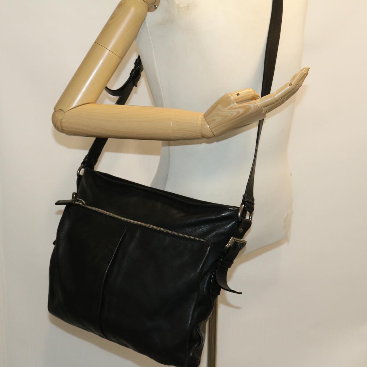PRADA Shoulder Bag Leather Black VA0802 Auth 30998