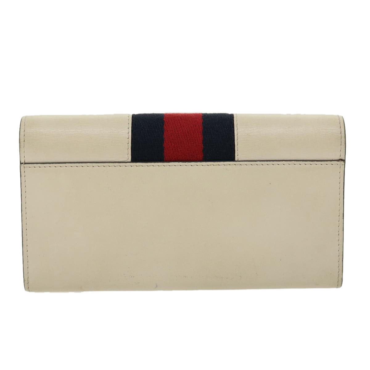 GUCCI Sylvie Continental Wallet Sherry Line Leather Beige Navy Red Auth 31004A - 0