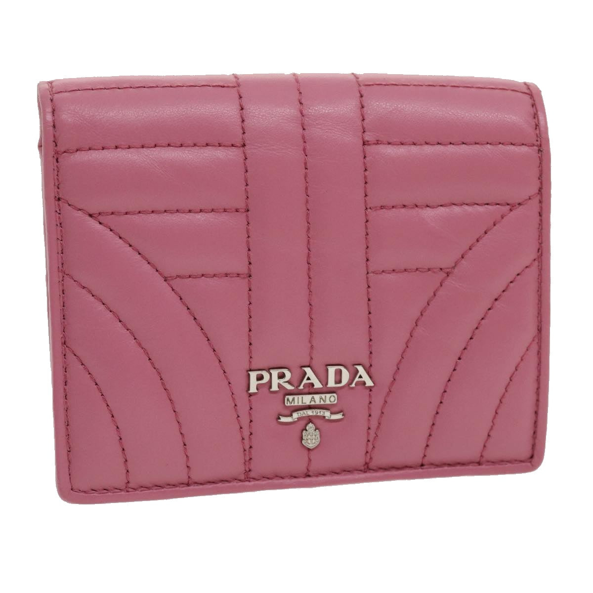 PRADA Wallet Lamb Skin Pink Auth 31005A