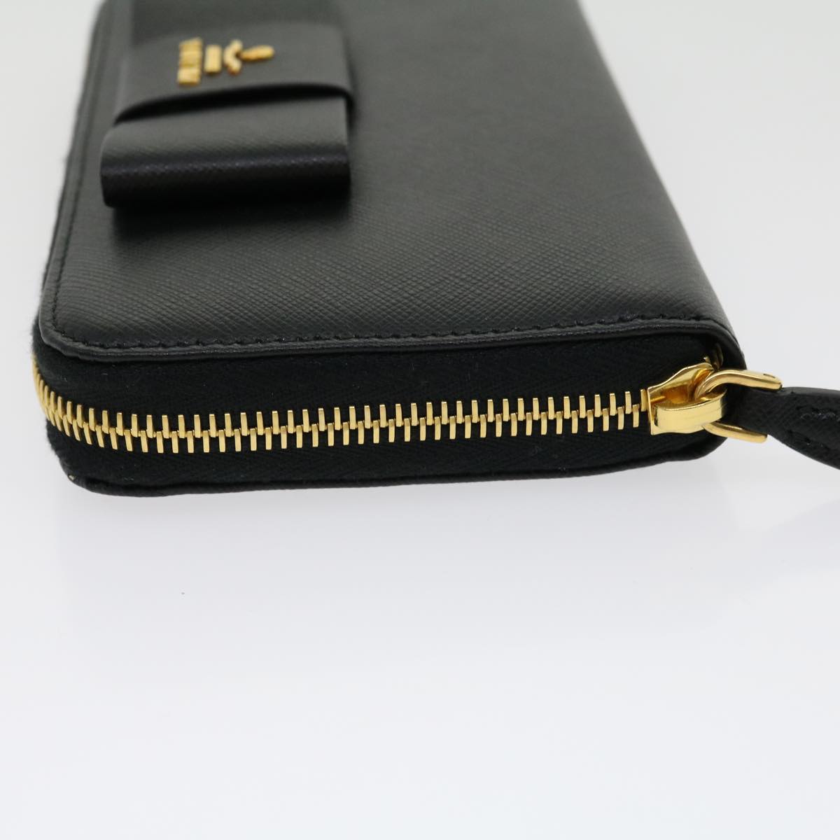 PRADA Ribbon Long Wallet Safiano Leather Black Auth 31055A