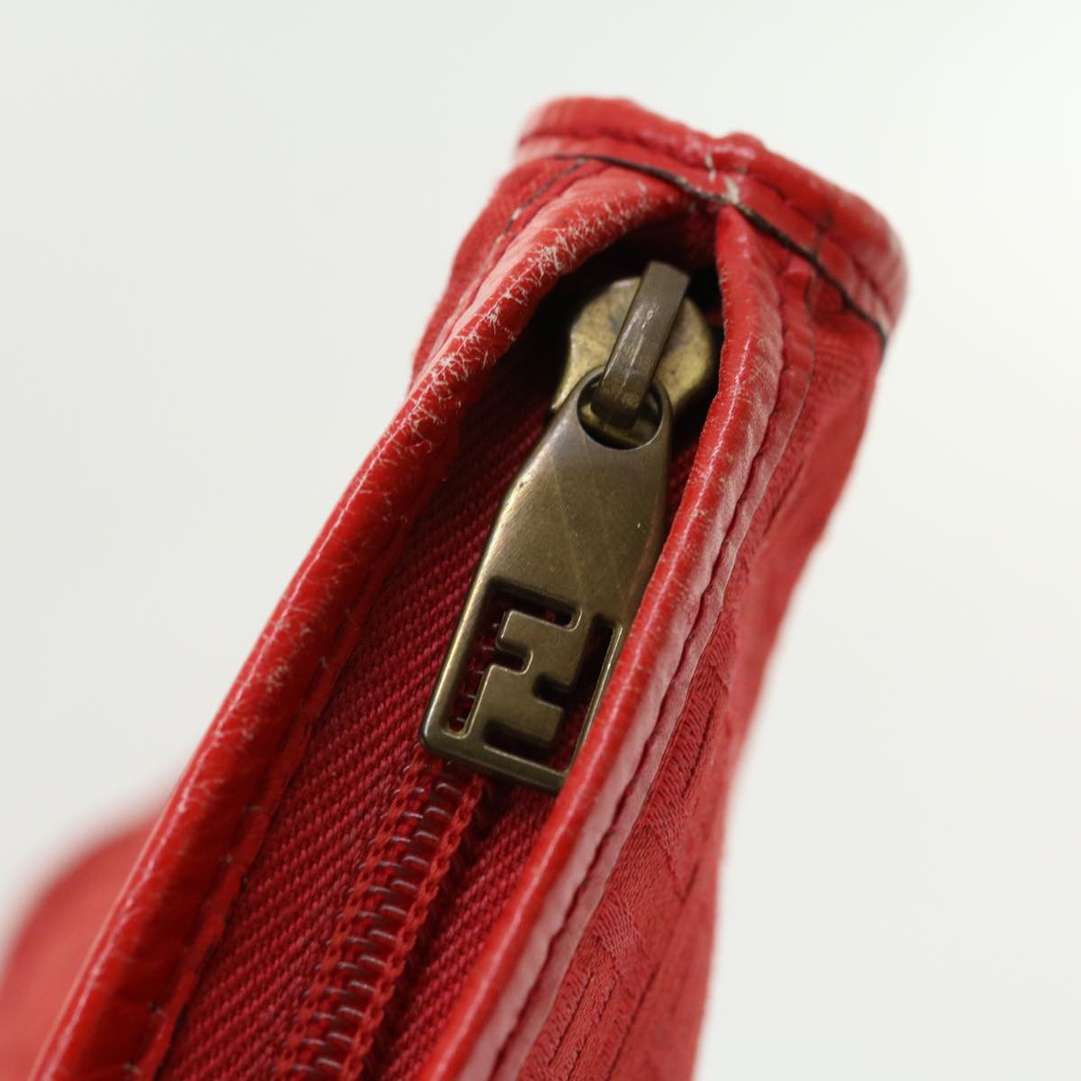 FENDI Zucchino Canvas Clutch Bag Red Auth 31056