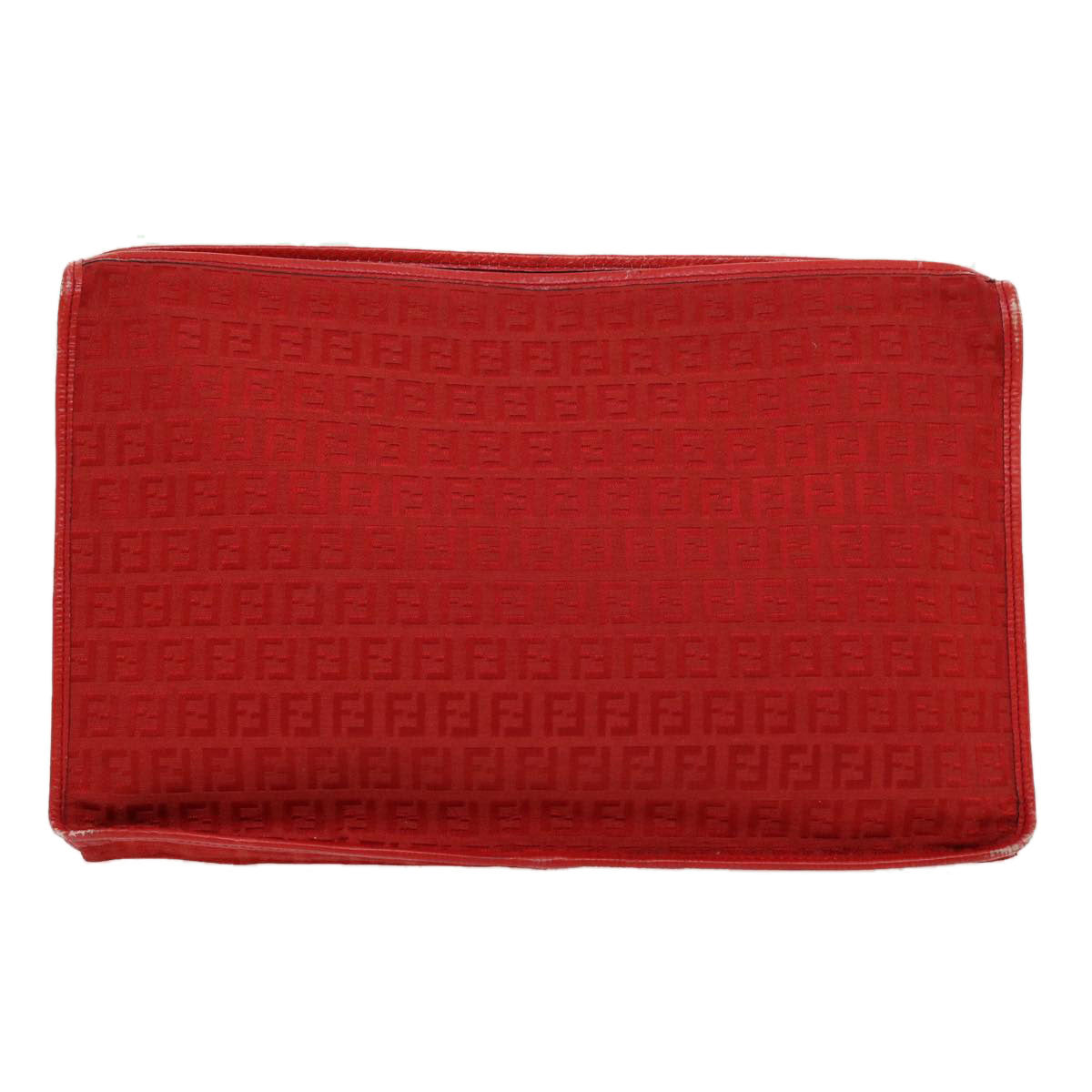 FENDI Zucchino Canvas Clutch Bag Red Auth 31056 - 0