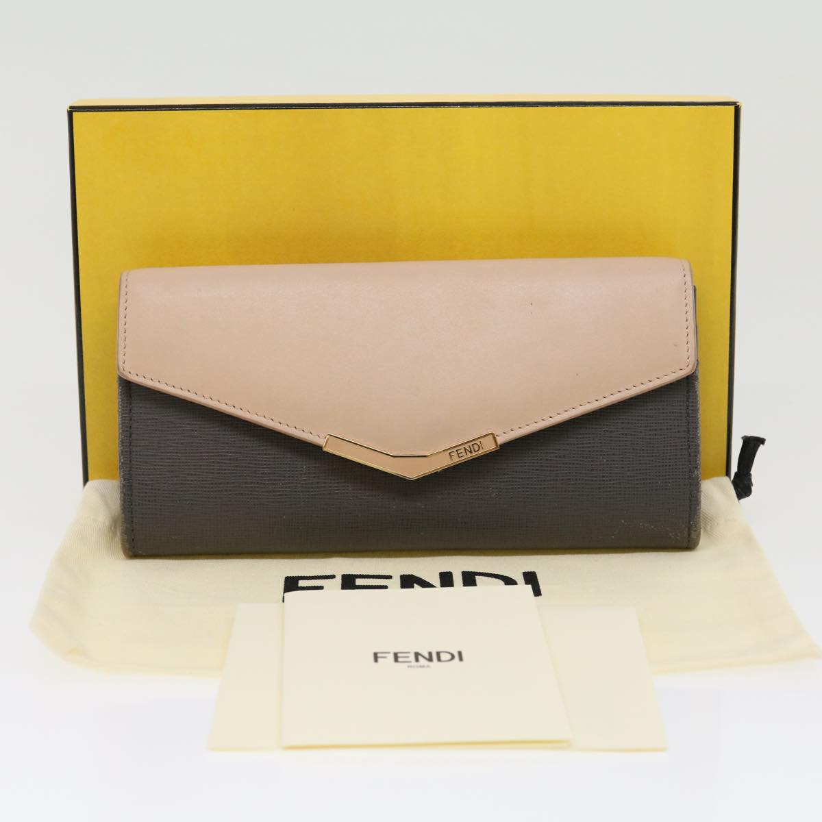 FENDI Long Wallet Leather Pink Gray Auth 31186