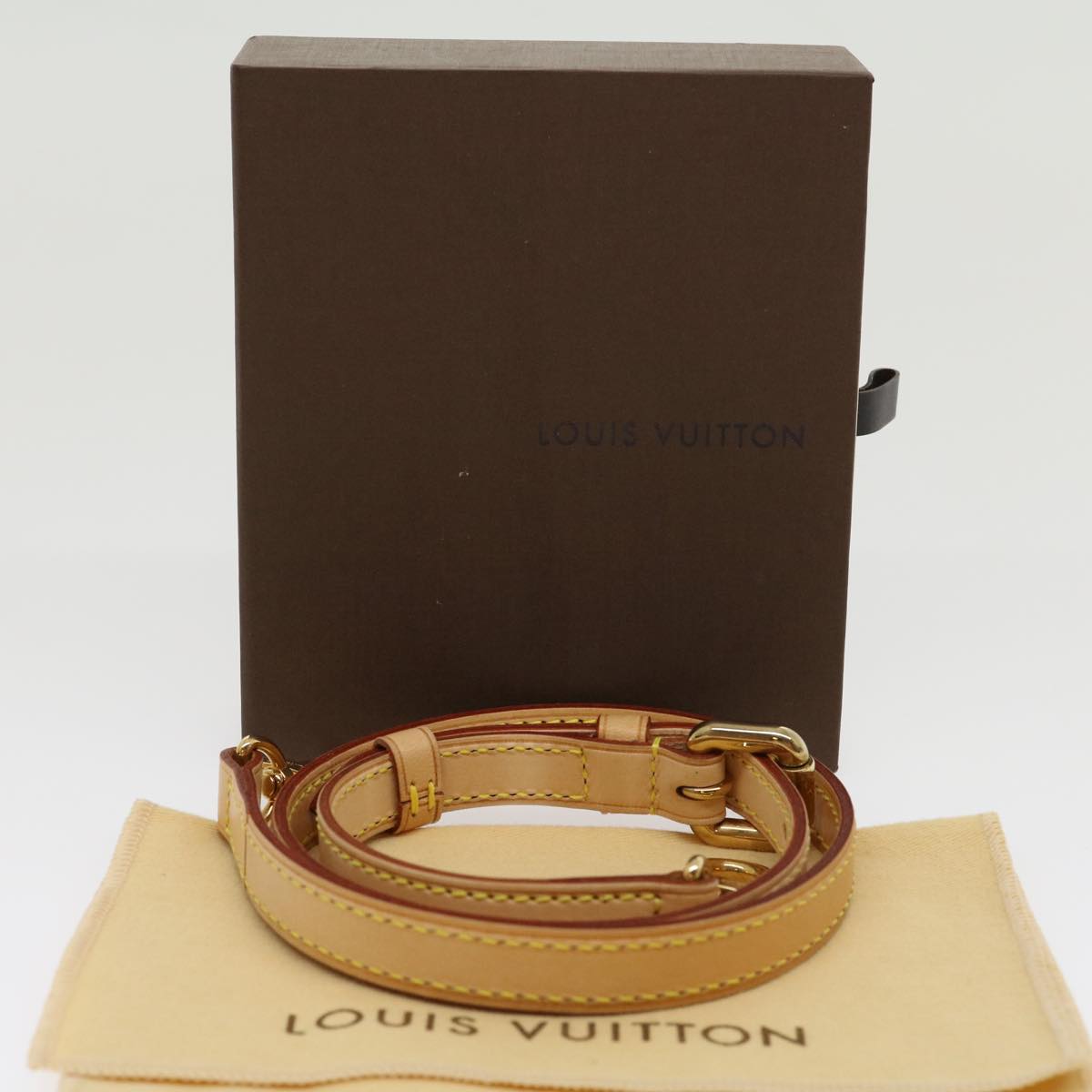 LOUIS VUITTON Shoulder Strap Leather 29.5""-34.3"" Beige LV Auth 31187