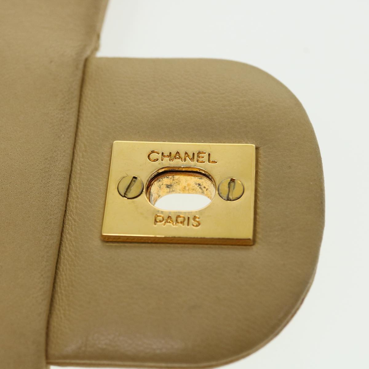 CHANEL Classic Matelasse 25 Chain Flap Shoulder Bag Lamb Skin Beige Auth 31229A