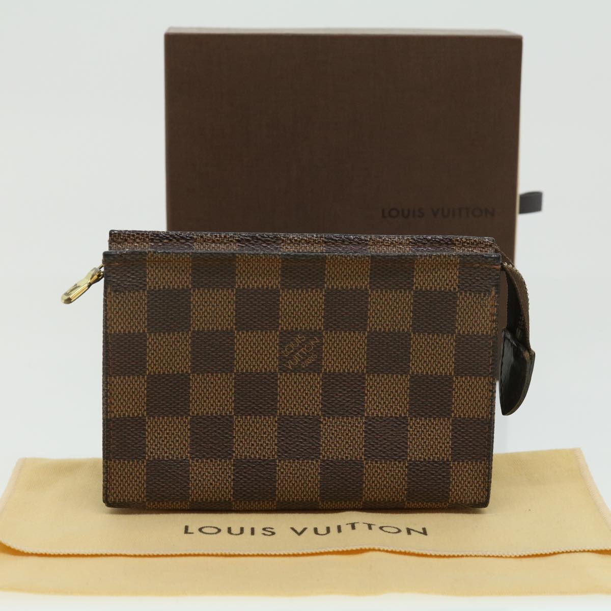 LOUIS VUITTON Damier Ebene Poche Toilette 15 Pouch N47548 LV Auth 31352