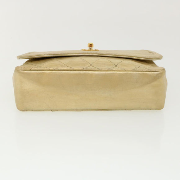 CHANEL Matelasse Turn Lock Chain Shoulder Bag Lamb Skin Gold CC Auth 31382A