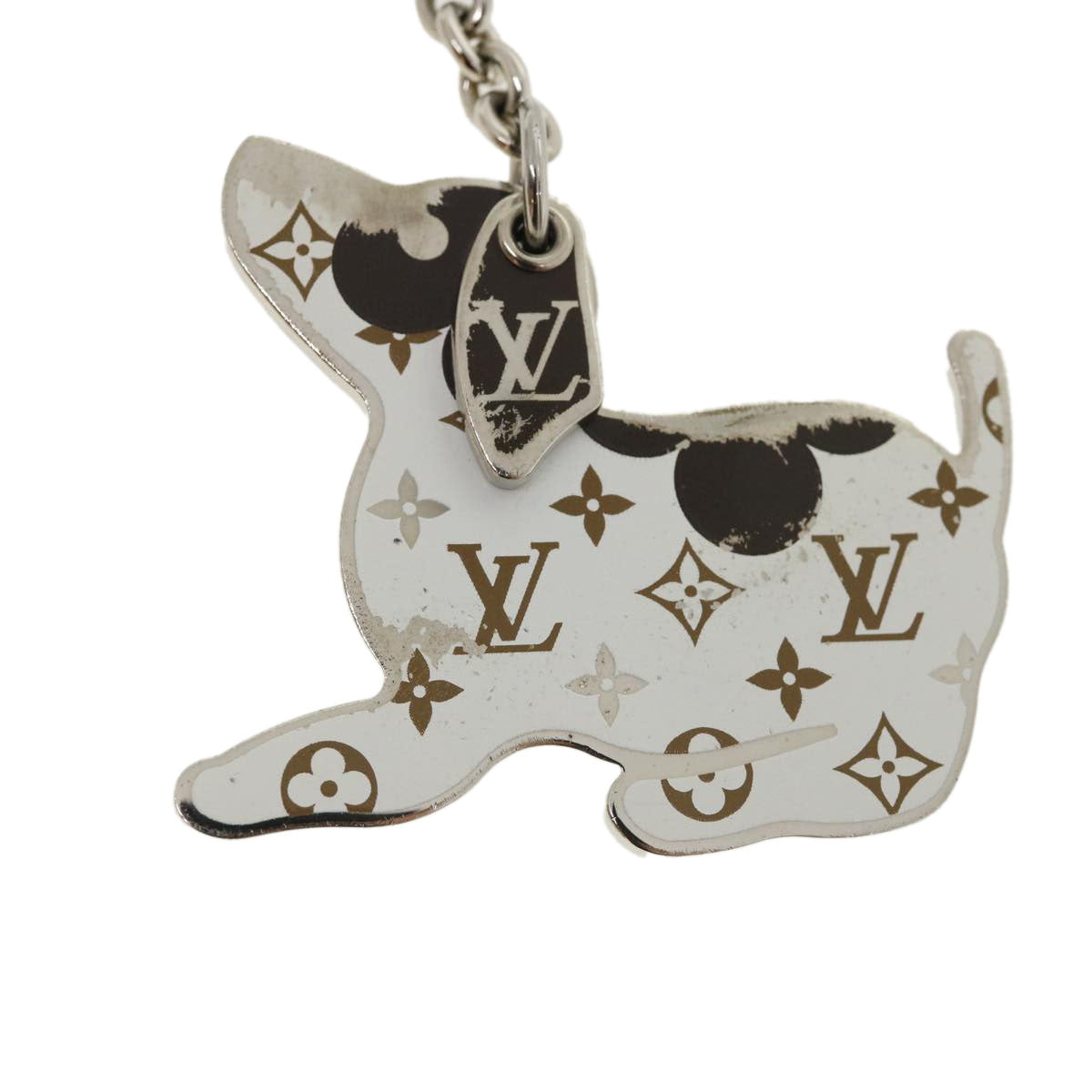 LOUIS VUITTON BijouxSac・LV Dog Key Holder metal Silver M00747 LV Auth 31437 - 0