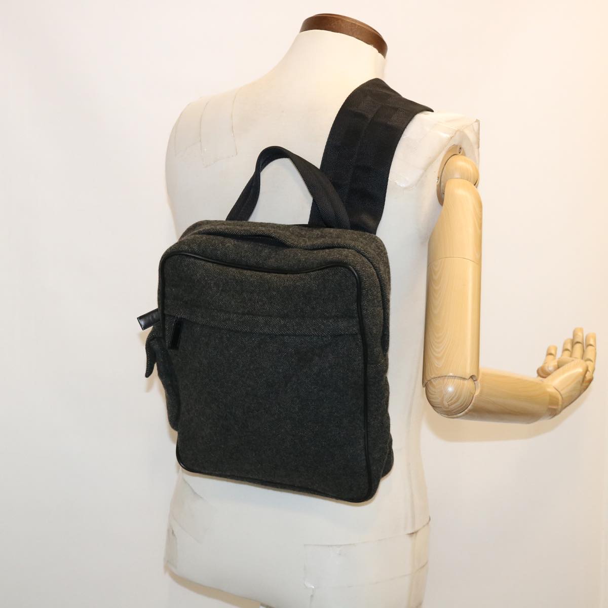 PRADA Shoulder Bag Wool Gray Auth 31512