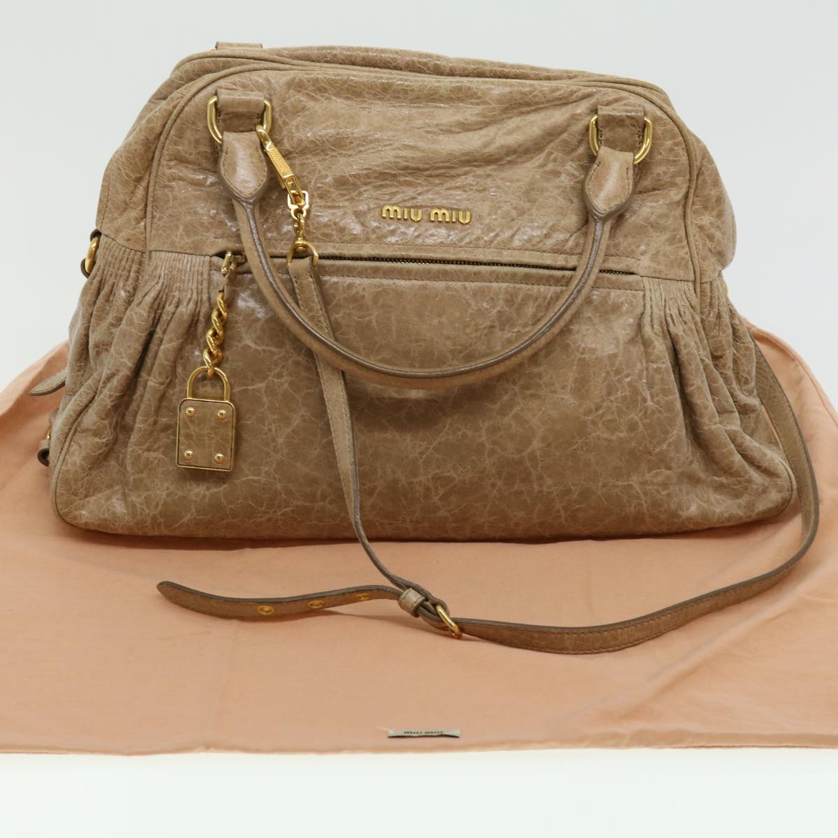 MiuMiu Hand Bag 2way Leather Beige Auth 31531