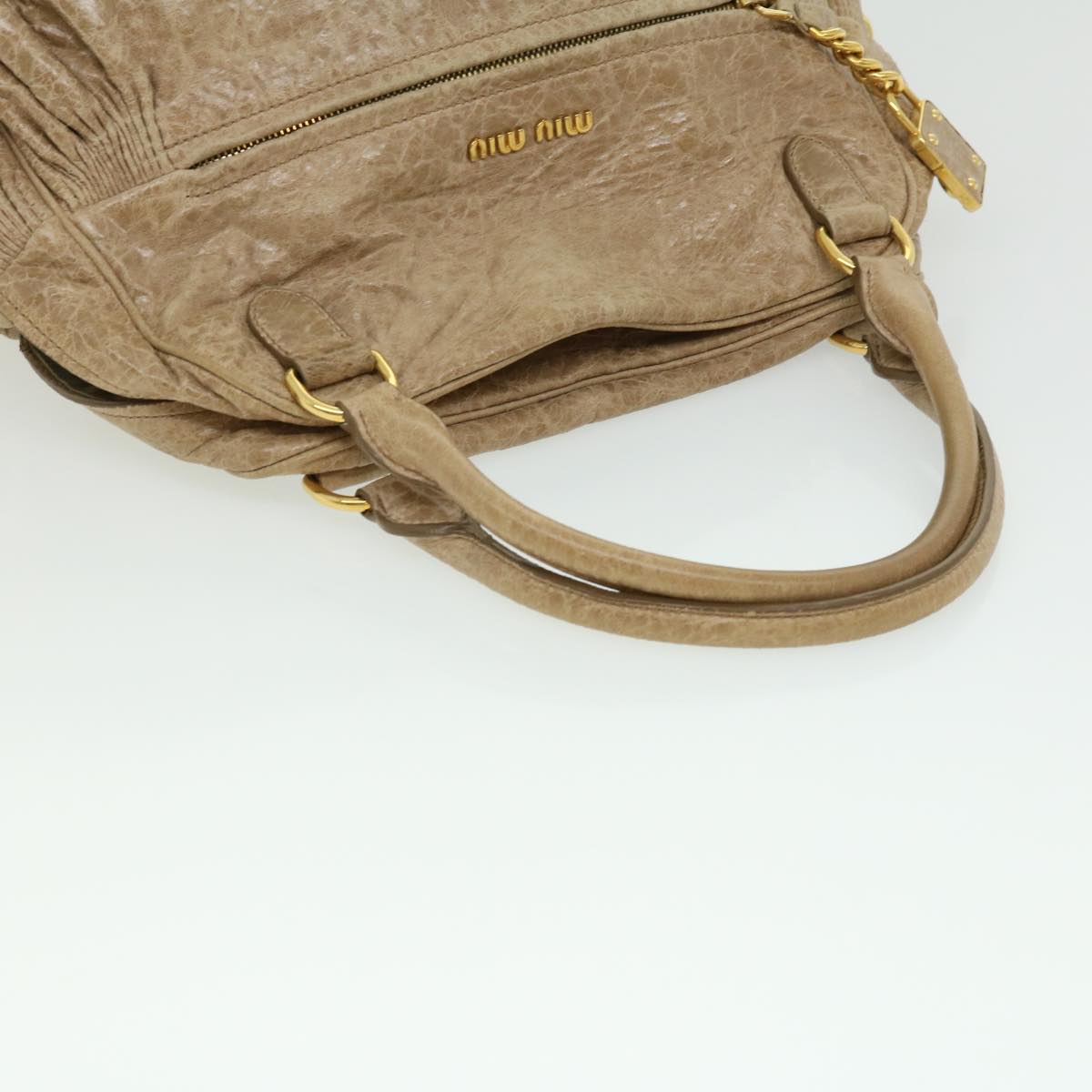 MiuMiu Hand Bag 2way Leather Beige Auth 31531