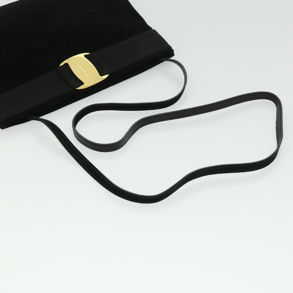 Salvatore Ferragamo cotton Shoulder Bag Black Auth 31579