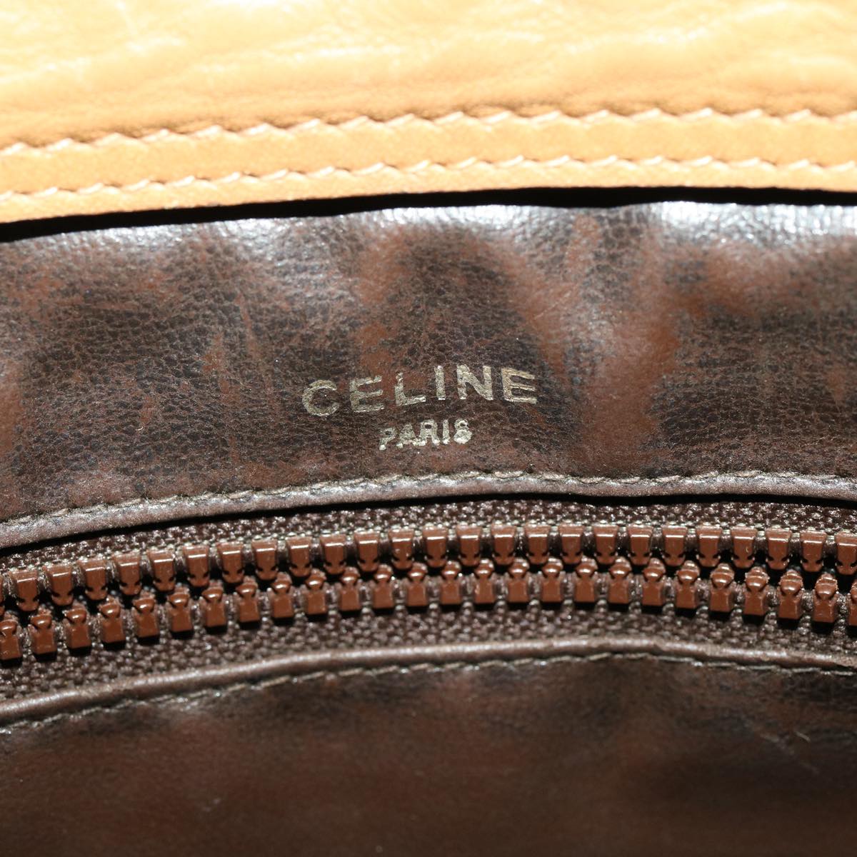CELINE Macadam Canvas Hand Bag PVC Leather Beige Auth 31582
