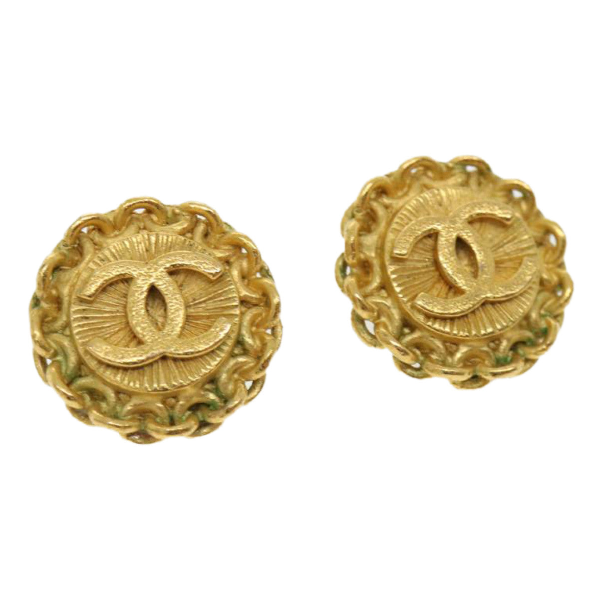 CHANEL COCO Mark Earring metal Gold CC Auth 31594