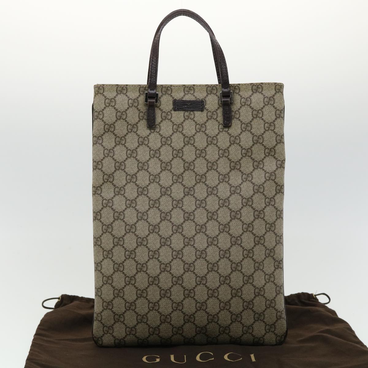 GUCCI GG Canvas Hand Bag PVC Leather Gray 117551 Auth 31735