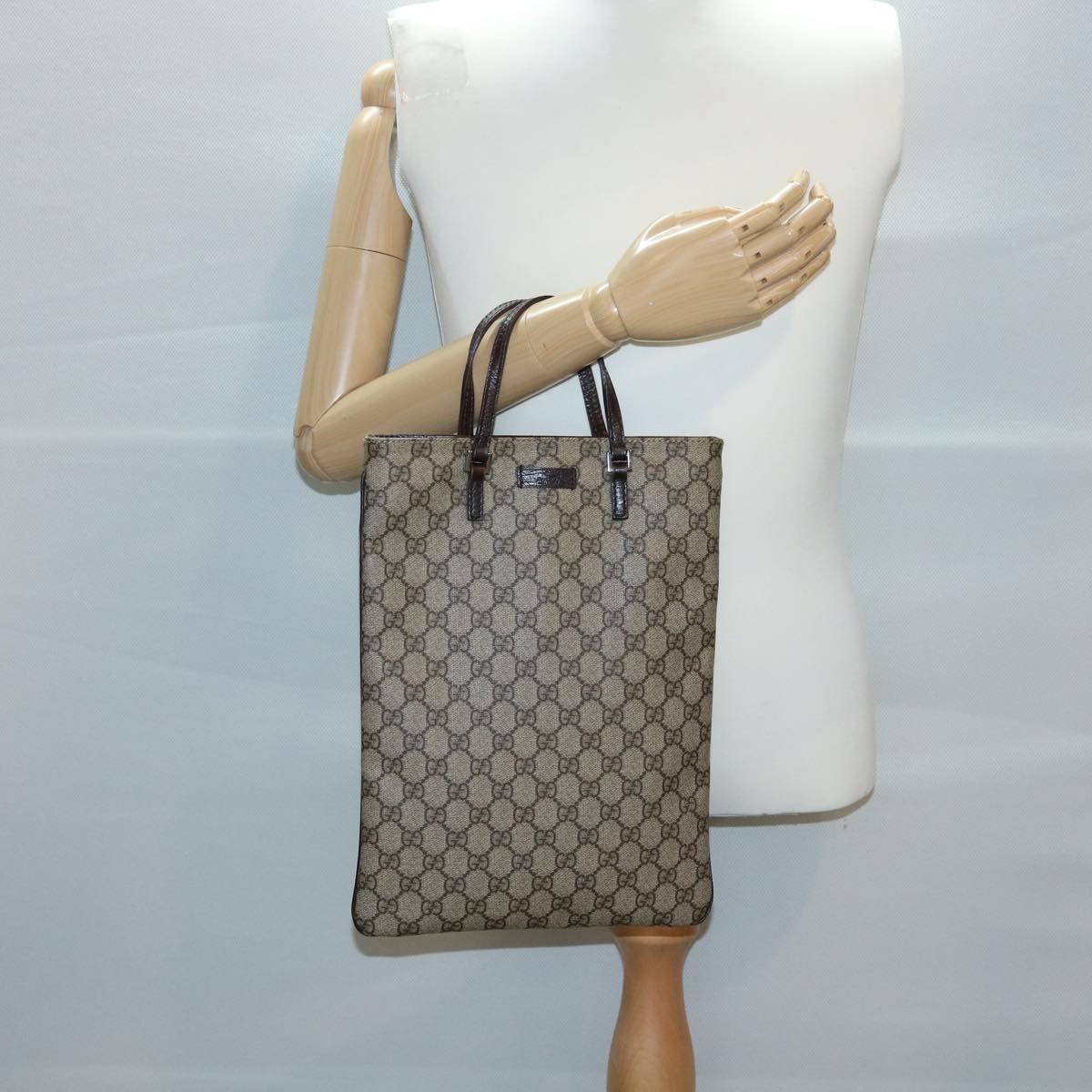 GUCCI GG Canvas Hand Bag PVC Leather Gray 117551 Auth 31735