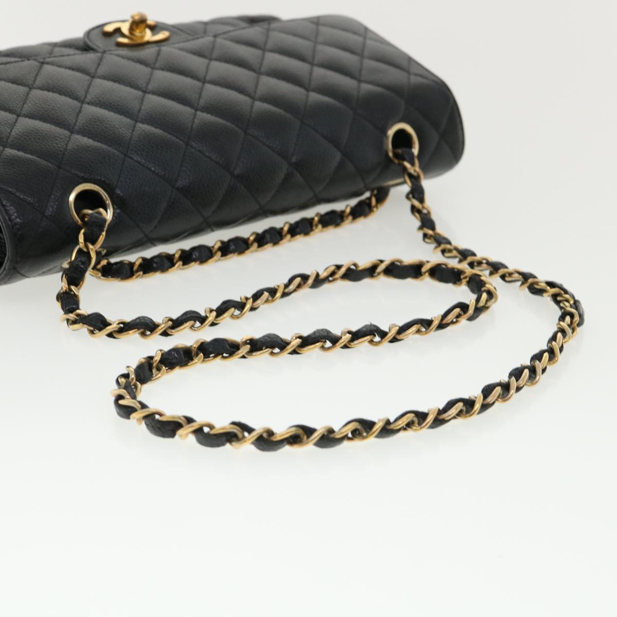 CHANEL Matelasse25 Chain Shoulder Bag Caviar Skin Black CC Auth 31815A