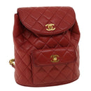 CHANEL Matelasse Chain Hand Bag Lamb Skin Red CC Auth 31892A-1