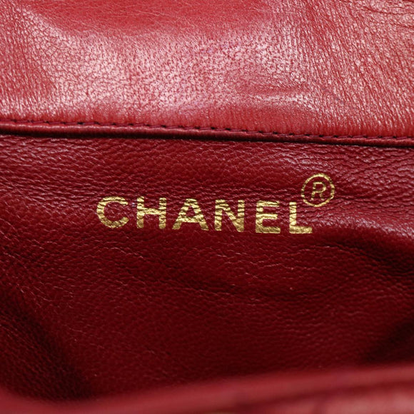 CHANEL Matelasse Chain Hand Bag Lamb Skin Red CC Auth 31892A