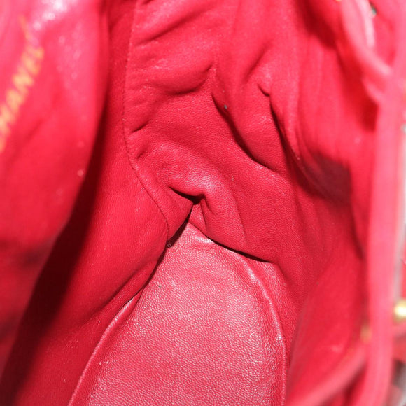 CHANEL Matelasse Chain Hand Bag Lamb Skin Red CC Auth 31892A