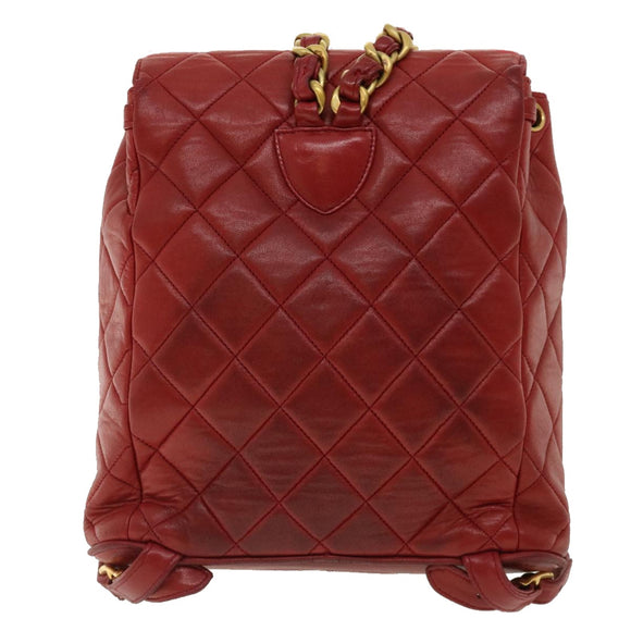 CHANEL Matelasse Chain Hand Bag Lamb Skin Red CC Auth 31892A