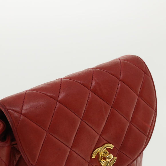 CHANEL Matelasse Chain Hand Bag Lamb Skin Red CC Auth 31892A