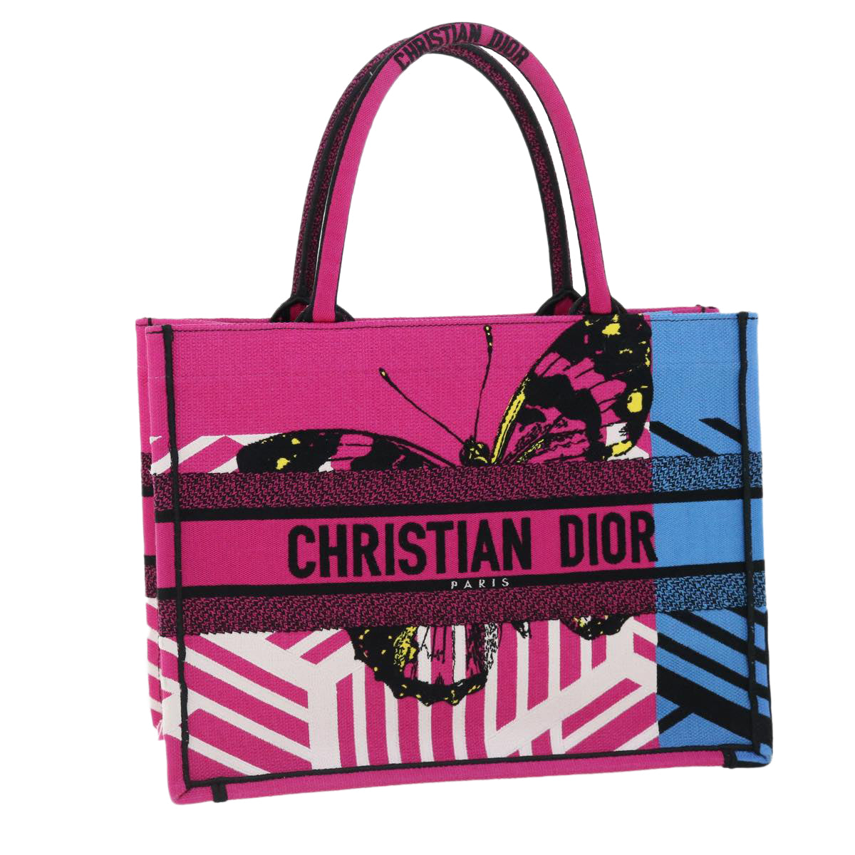 Christian Dior butterfly Book tote Tote Bag Pink Light Blue Auth 31981A