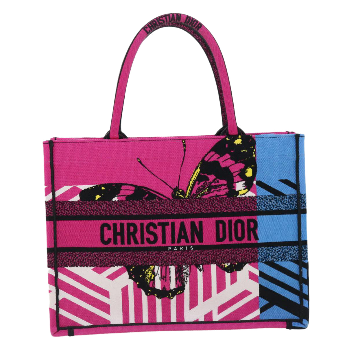 Christian Dior butterfly Book tote Tote Bag Pink Light Blue Auth 31981A