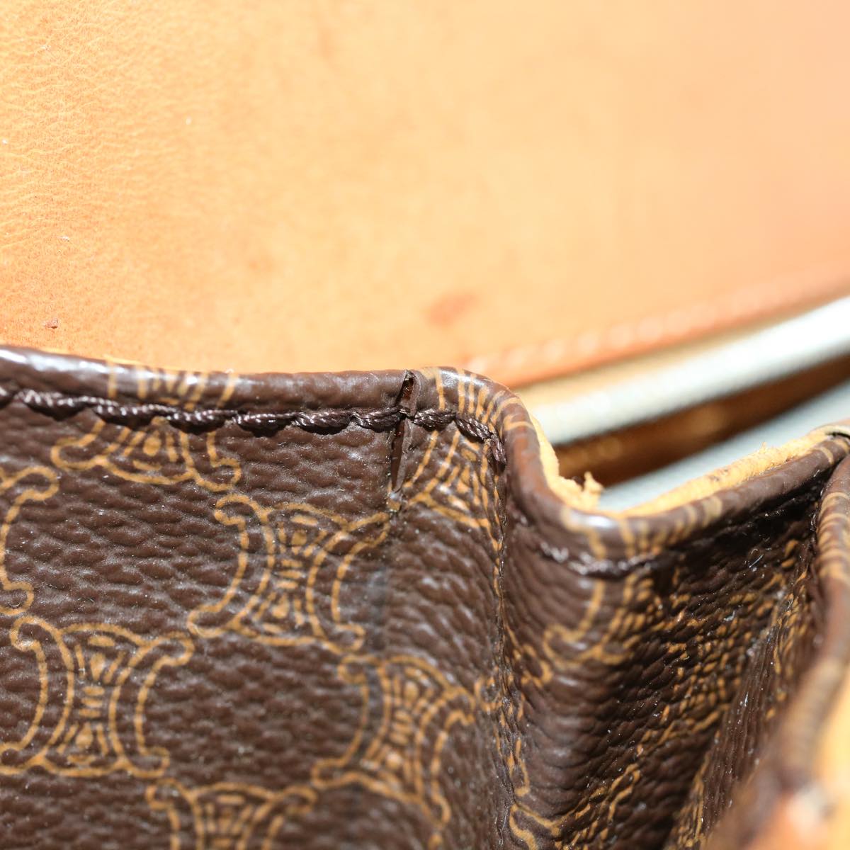 CELINE Macadam Canvas Shoulder Bag PVC Leather Brown Auth 32152