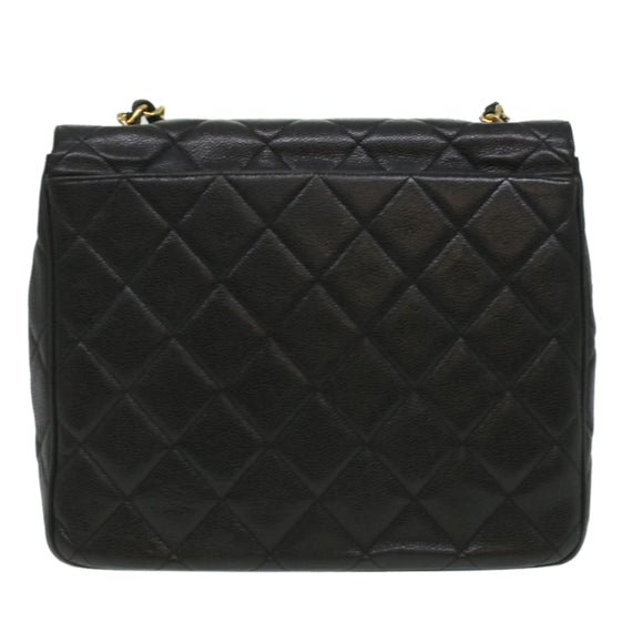 CHANEL Big Matelasse Turn Lock Shoulder Bag Caviar Skin Black CC Auth 32155A