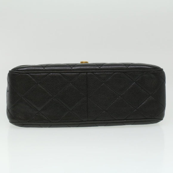 CHANEL Big Matelasse Turn Lock Shoulder Bag Caviar Skin Black CC Auth 32155A