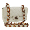 CHANEL Matelasse Turn Lock Shoulder Bag Lamb Skin Brown White CC Auth 32160A-1