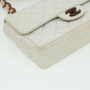 CHANEL Matelasse Turn Lock Shoulder Bag Lamb Skin Brown White CC Auth 32160A-15
