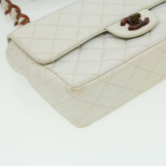 CHANEL Matelasse Turn Lock Shoulder Bag Lamb Skin Brown White CC Auth 32160A