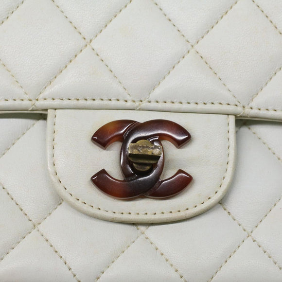CHANEL Matelasse Turn Lock Shoulder Bag Lamb Skin Brown White CC Auth 32160A