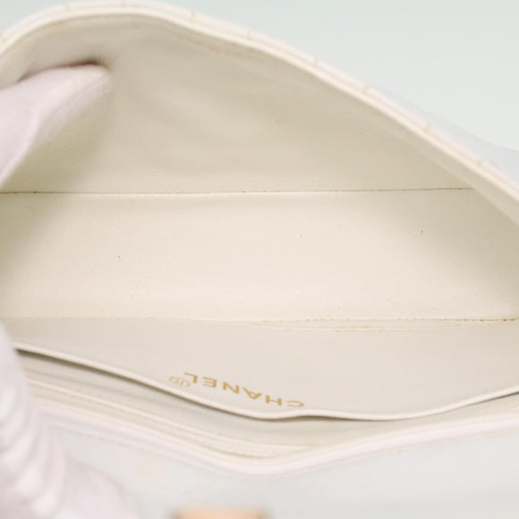 CHANEL Matelasse Turn Lock Shoulder Bag Lamb Skin Brown White CC Auth 32160A