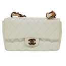 CHANEL Matelasse Turn Lock Shoulder Bag Lamb Skin Brown White CC Auth 32160A-13