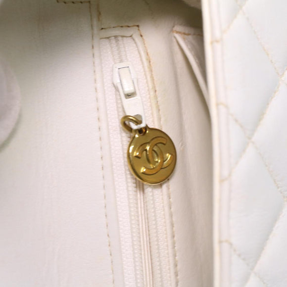 CHANEL Matelasse Turn Lock Shoulder Bag Lamb Skin Brown White CC Auth 32160A