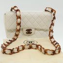 CHANEL Matelasse Turn Lock Shoulder Bag Lamb Skin Brown White CC Auth 32160A-12