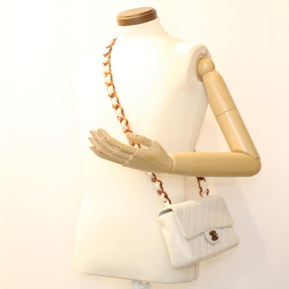 CHANEL Matelasse Turn Lock Shoulder Bag Lamb Skin Brown White CC Auth 32160A