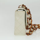 CHANEL Matelasse Turn Lock Shoulder Bag Lamb Skin Brown White CC Auth 32160A-4